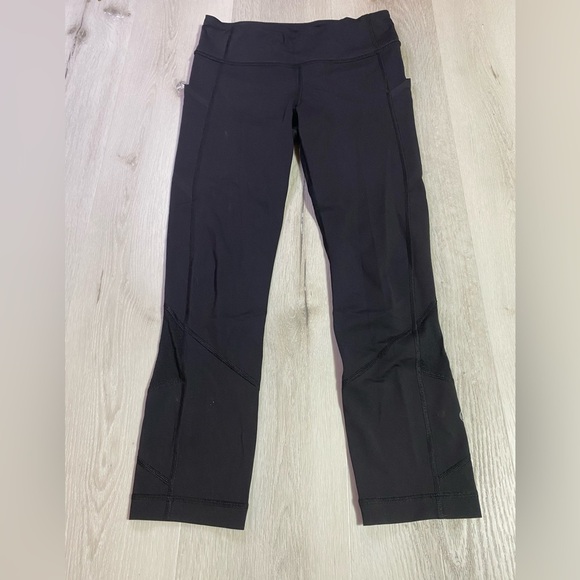 Lululemon Cropped Black Leggings With Sheer Panels, Size 4 - Picture 1 of 10